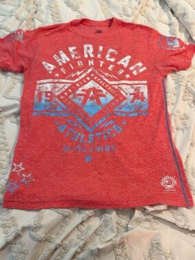 American Fighter Red Tee with Blue Graphic